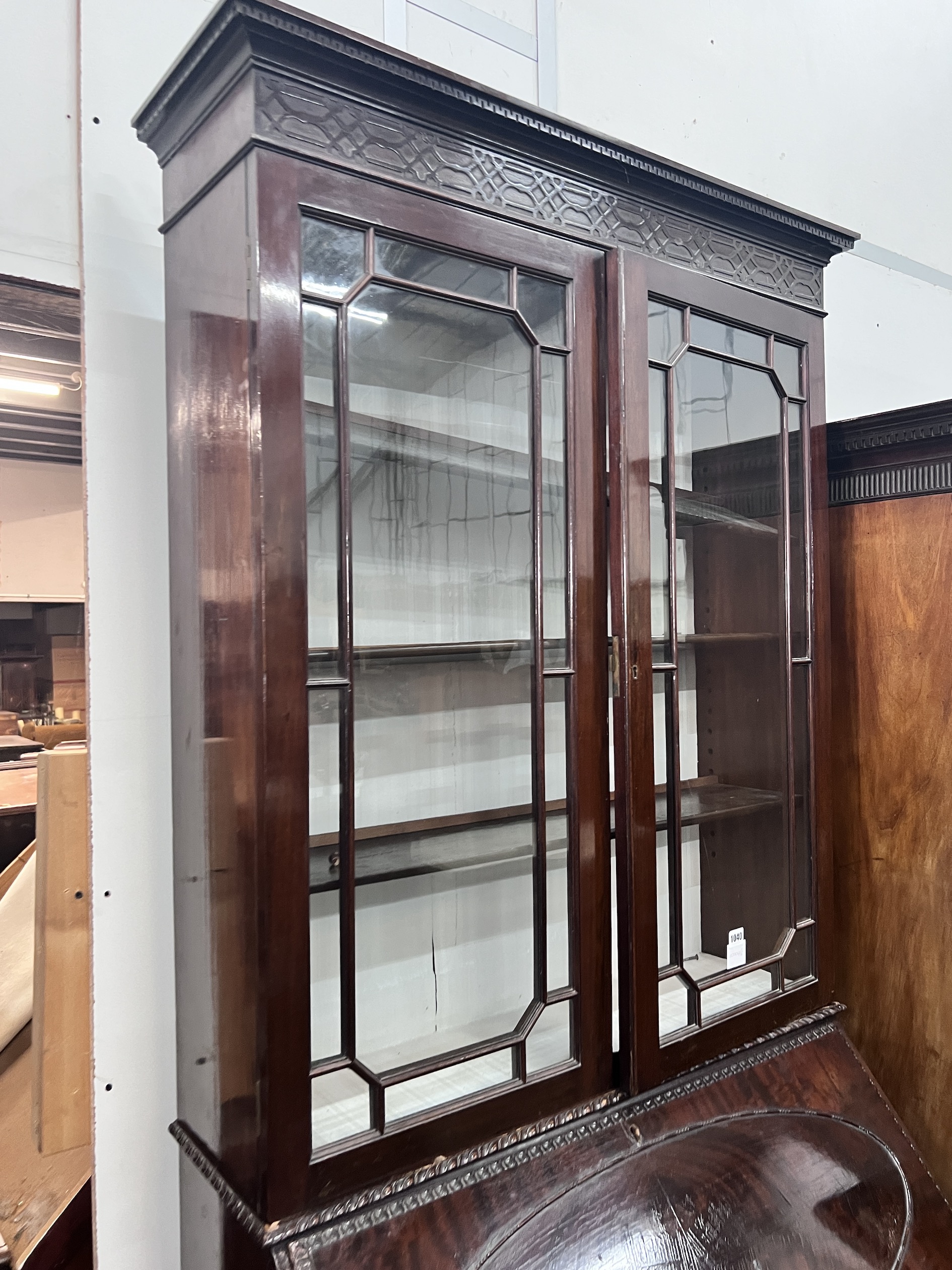 An early 20th century Chippendale revival mahogany bureau bookcase, width 92cm, depth 52cm, height 218cm